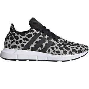 adidas Originals Women's Swift Run Shoes in Black & White Leopard-print, Size 8